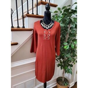 Inner Circle Women's Rayon Round Neck Long Sleeve Knee Length Dress Size X-Large